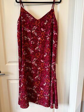 Studio Cleanout | Red Floral Slip Dress Adjustable Strap Midi Dress M/L